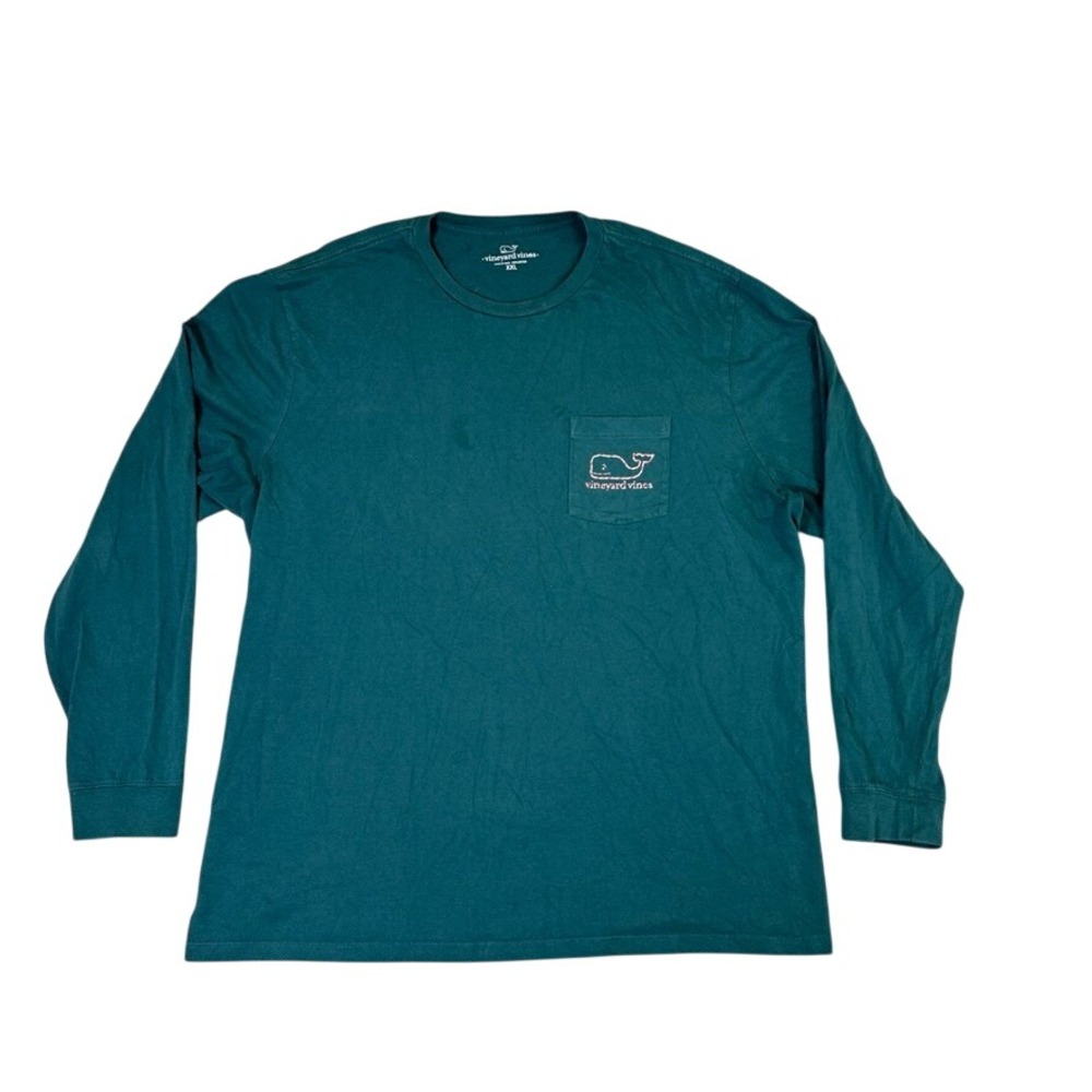 Vineyard Vines Mens XXL Green Candy Cane Stripe Whale Pocket Long Sleeve T-Shirt